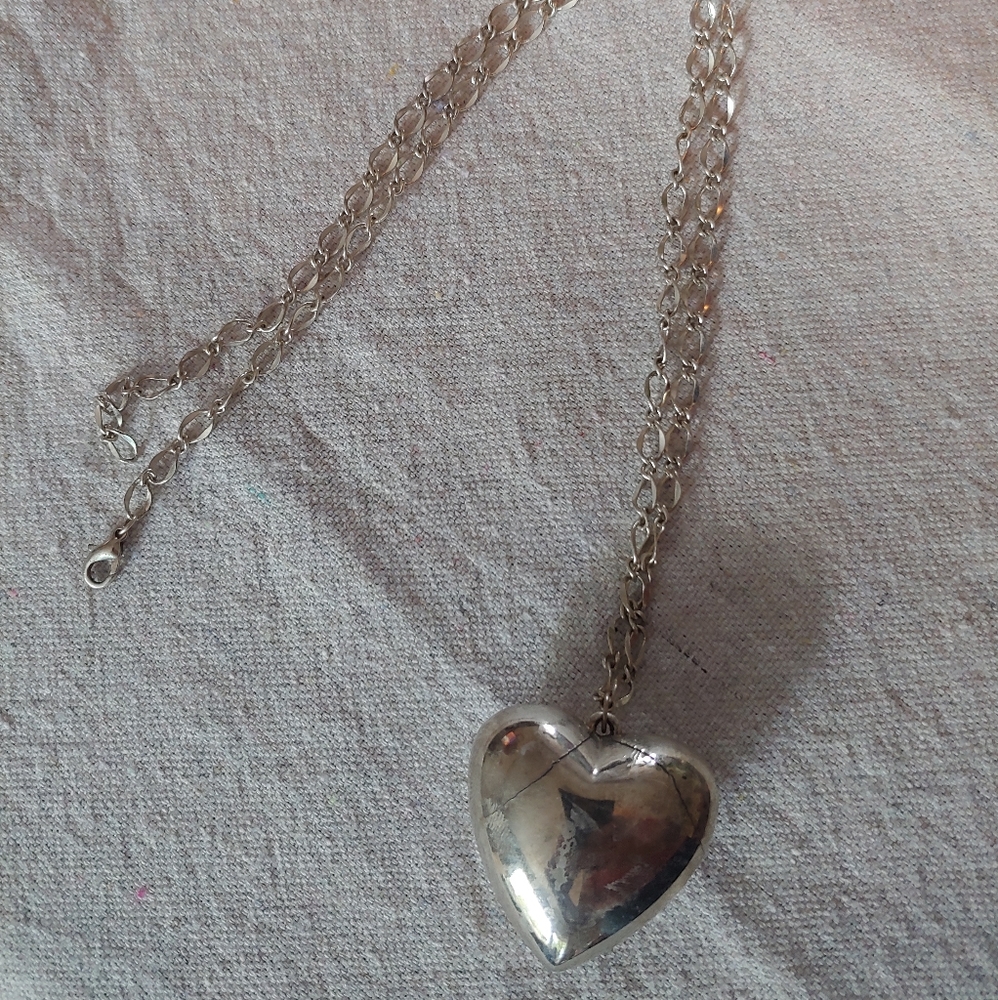 Sterling Silver Puff Heart Necklace